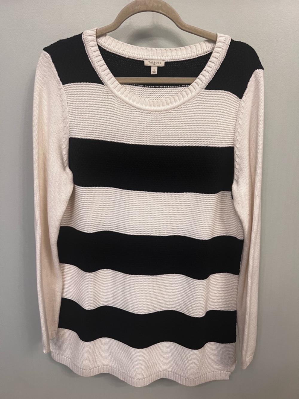 Talbots Navy and White Striped Knit Sweater - 100% Cotton